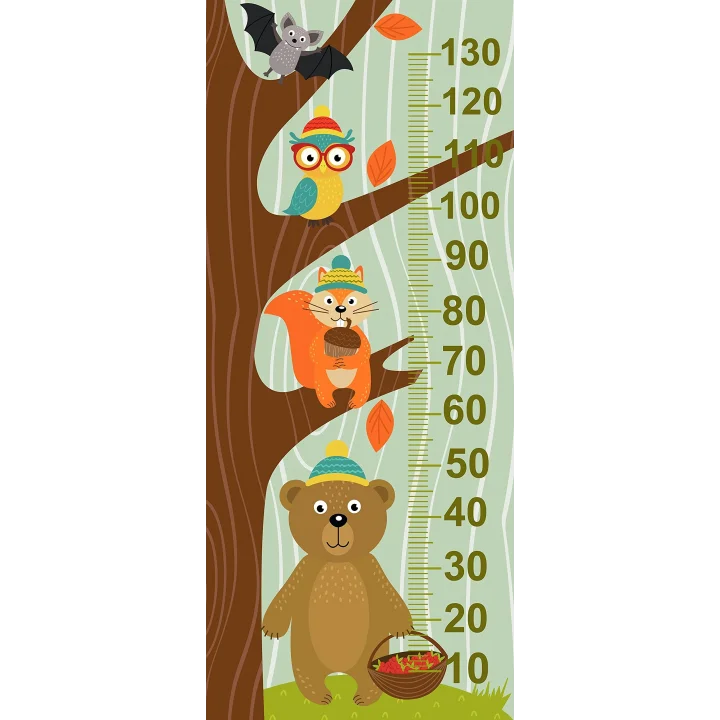 Çocuk Odası Bebek Odası Boy Ölçer Boy Cetveli Sticker Ağaçta Hayvanlar