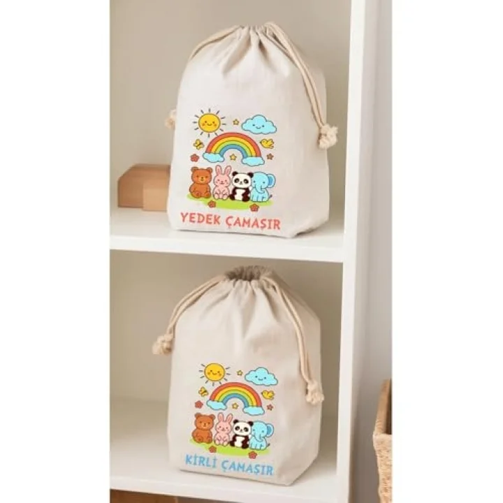 Çocuklar İçin Yedek ve Kirli Kıyafet Torbası, 30x40 cm, 2li Set
