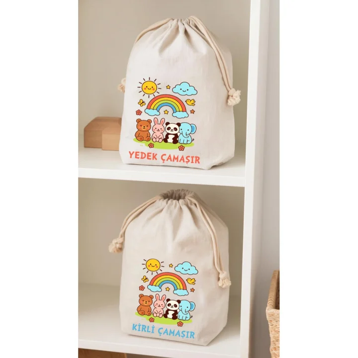 Çocuklar İçin Yedek ve Kirli Kıyafet Torbası, 30x40 cm, 2li Set