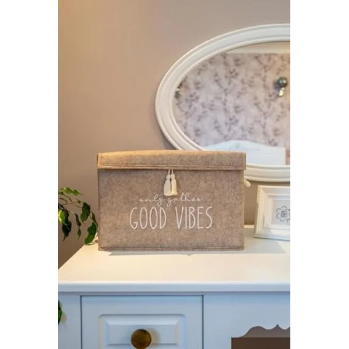 Çok Amaçlı Keçe Kapaklı Mini Kutu Organizer, Saklama Kutusu, Krem Renk, 35x23x23cm