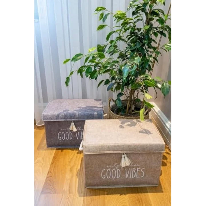 Çok Amaçlı Keçe Kapaklı Mini Kutu Organizer, Saklama Kutusu, Krem Renk, 35x23x23cm