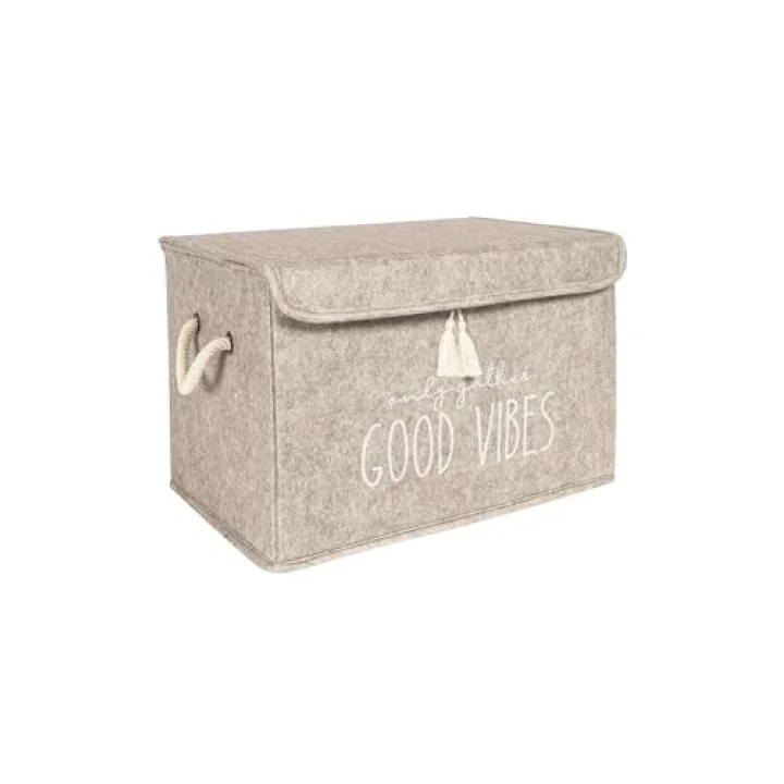 Çok Amaçlı Keçe Kapaklı Mini Kutu Organizer, Saklama Kutusu, Krem Renk, 35x23x23cm