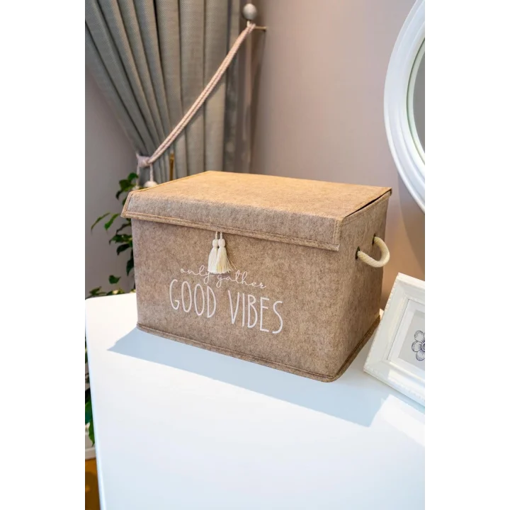 Çok Amaçlı Keçe Kapaklı Mini Kutu Organizer, Saklama Kutusu, Krem Renk, 35x23x23cm