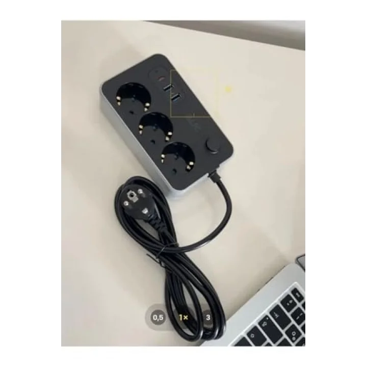 Çoklayıcı 3Lü Priz 2 Usb 1 Type-C 2 Metre Kablo Anahtarlı Termal Akım Korumalı Priz