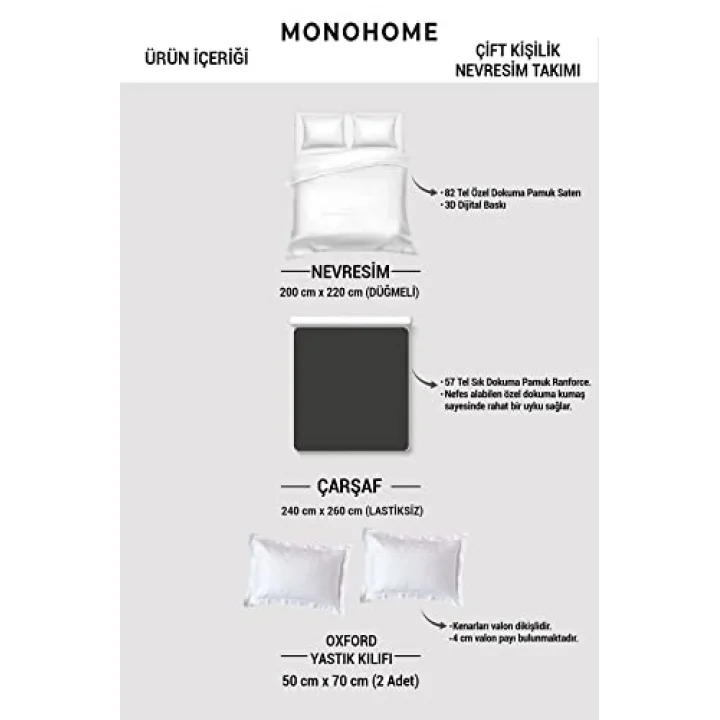 Color World 3D Çift Kişilik Nevresim Takımı, monohome5002