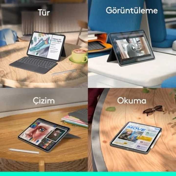 Combo Touch 11 inç iPad Pro M4 ile Uyumlu Türkçe Klavyeli Tablet Kılıfı - Gri