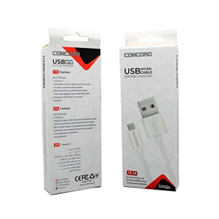 Concord C-321 2.1A 100cm Micro USB Data ve Şarj Kablosu - Beyaz