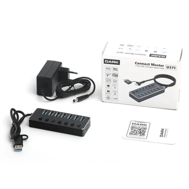 Connect Master 7+1 Hızlı Şarj Adaptörlü USB Hub, USB 3.0