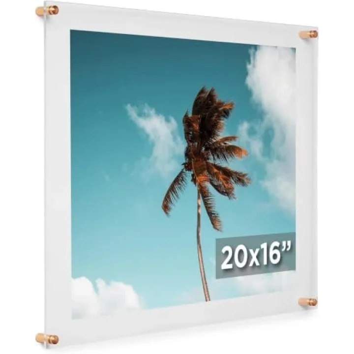 COOLMODERNFRAMES 40,6 x 50,8 cm Şeffaf Yüzer Çift Panel Akrilik Resim Çerçevesi, Sanat ve Fotoğrafları Dönüştürmek ve Sunmak için Altın Donanım