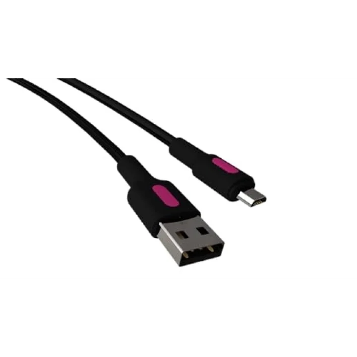 Coral Micro USB Hızlı Şarj Kablosu (Siyah + Fuşya/Siyah Uç) (120 CM)