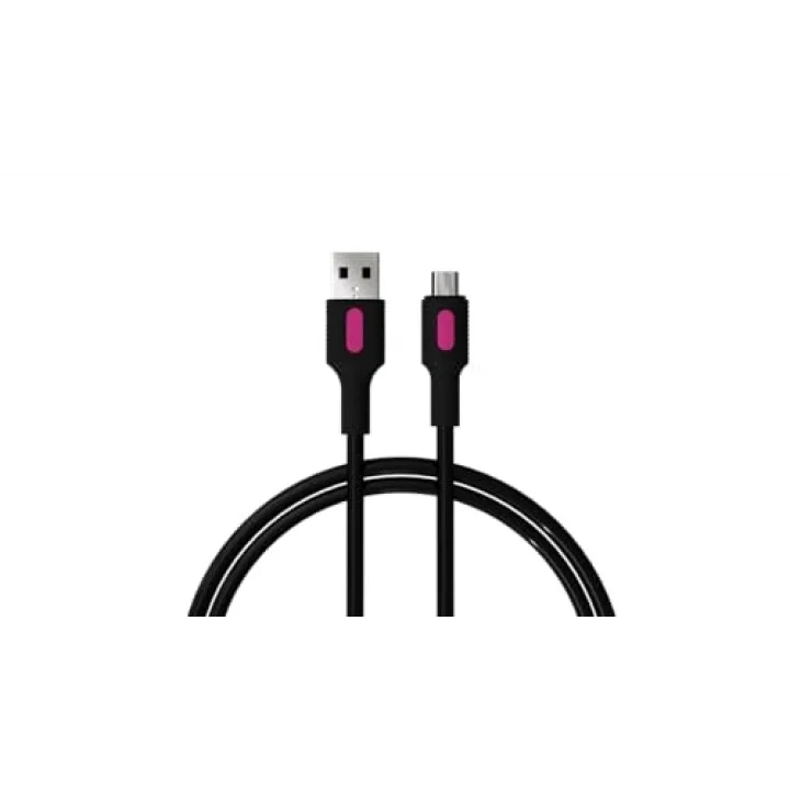 Coral Micro USB Hızlı Şarj Kablosu (Siyah + Fuşya/Siyah Uç) (120 CM)