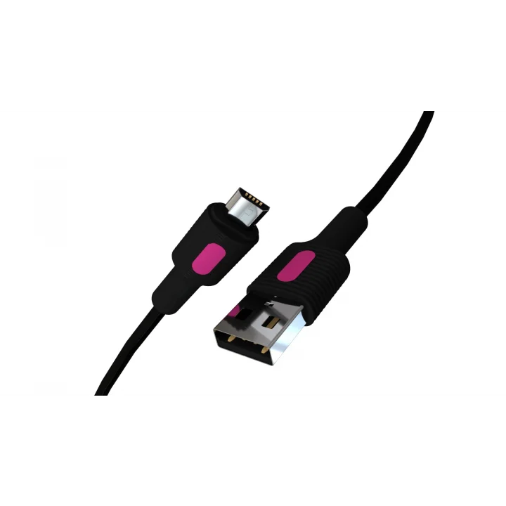 Coral Micro USB Hızlı Şarj Kablosu (Siyah + Fuşya/Siyah Uç) (120 CM)