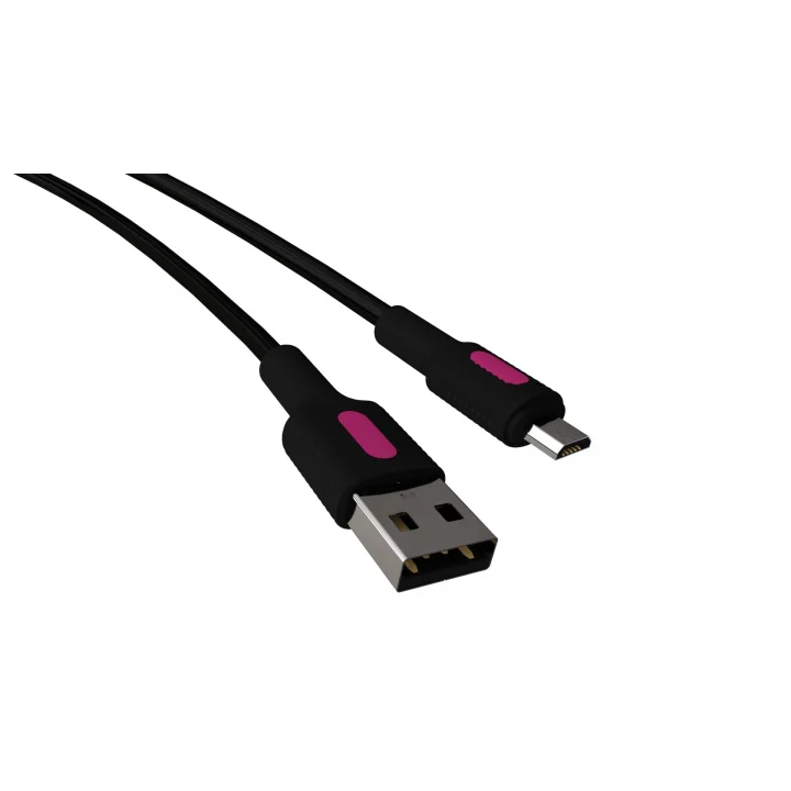 Coral Micro USB Hızlı Şarj Kablosu (Siyah + Fuşya/Siyah Uç) (120 CM)