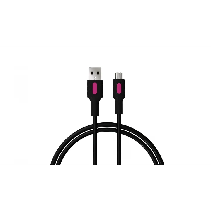 Coral Micro USB Hızlı Şarj Kablosu (Siyah + Fuşya/Siyah Uç) (120 CM)