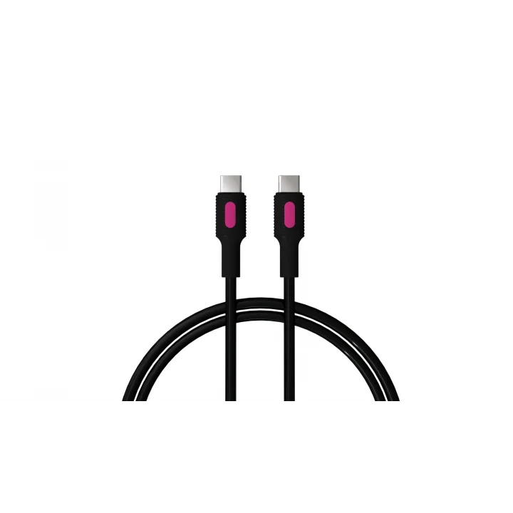 Coral Type C-C Power Delivery Hızlı Şarj Kablosu, Siyah Kablo, Fuşya/Siyah Uçlar (150 CM)