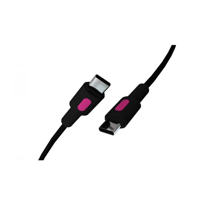 Coral Type C-C Power Delivery Hızlı Şarj Kablosu, Siyah Kablo, Fuşya/Siyah Uçlar (150 CM)