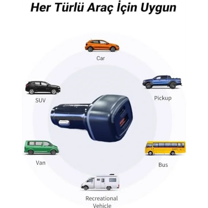 CR01 ARAÇ ŞARJ ADAPTÖRÜ DUAL PORT PD ARAÇ ŞARJI YENİ NESİL PD + STANDART USB LEDLİ A KALİTE ARAÇ ŞARJ BAŞLIK FAST (SİYAH)
