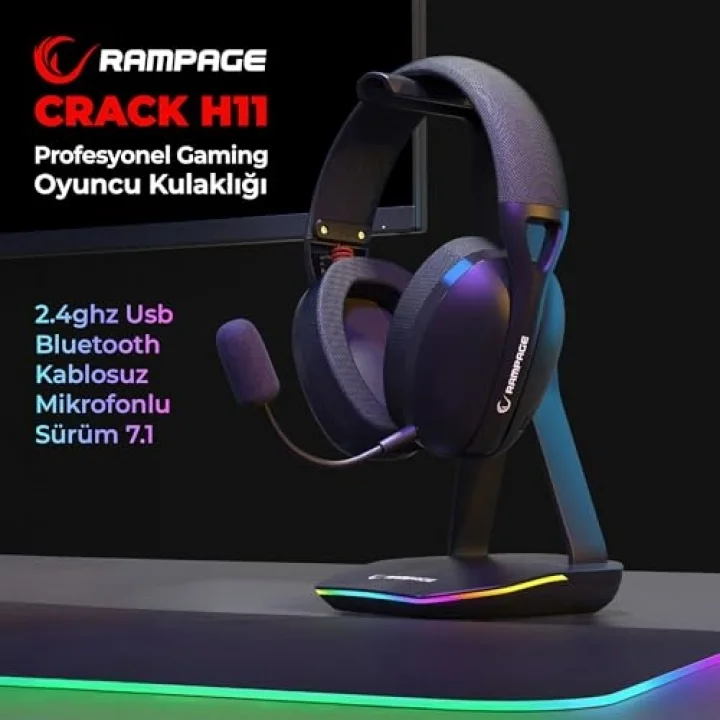 Crack H11 Siyah Wireless 2.4G+ Bluetooth Mikrofonlu Oyuncu Kulaklığı
