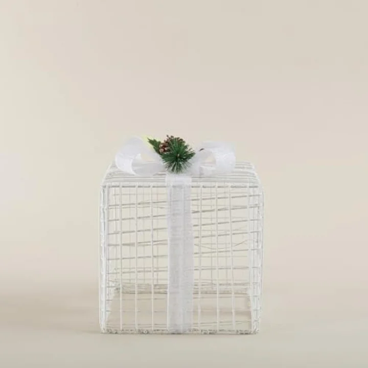 Cristy Ledli Yılbaşı Hediye Kutusu Dekor 25 Cm Beyaz