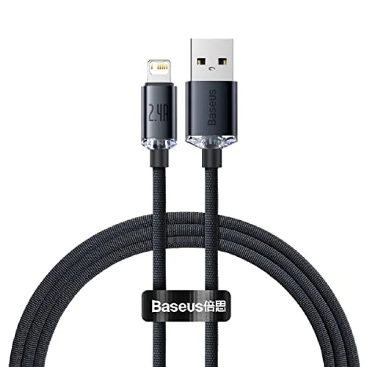 Crystal Shine Hızlı Şarj Kablosu, Lightning – 1.2m, iPhone Uyumlu, Güçlendirilmiş Yapı, Dayanıklı ve Hızlı Veri Aktarımı, Siyah