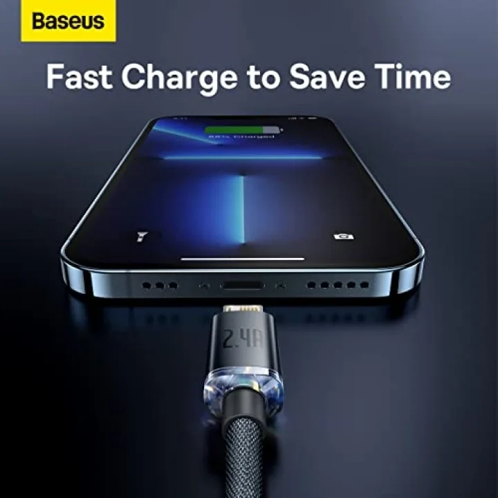 Crystal Shine Hızlı Şarj Kablosu, Lightning – 1.2m, iPhone Uyumlu, Güçlendirilmiş Yapı, Dayanıklı ve Hızlı Veri Aktarımı, Siyah