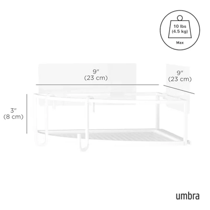 Cubiko Köşe Rafları, Delmeden Kancalı Duş Rafı, Beyaz, 2li Set