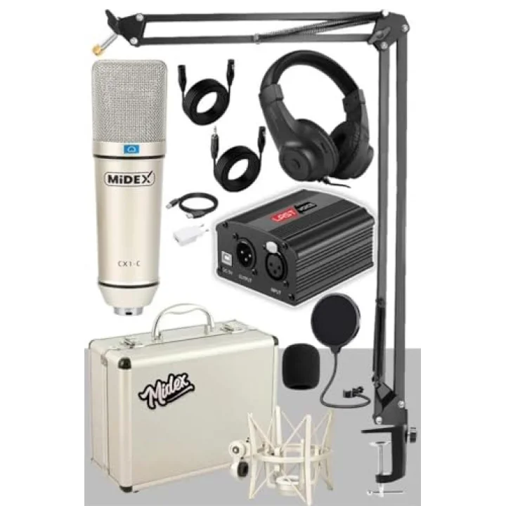 CX1-PH Kondanser Stüdyo Mikrofon Phantom Power Kulaklık Stand Full Set
