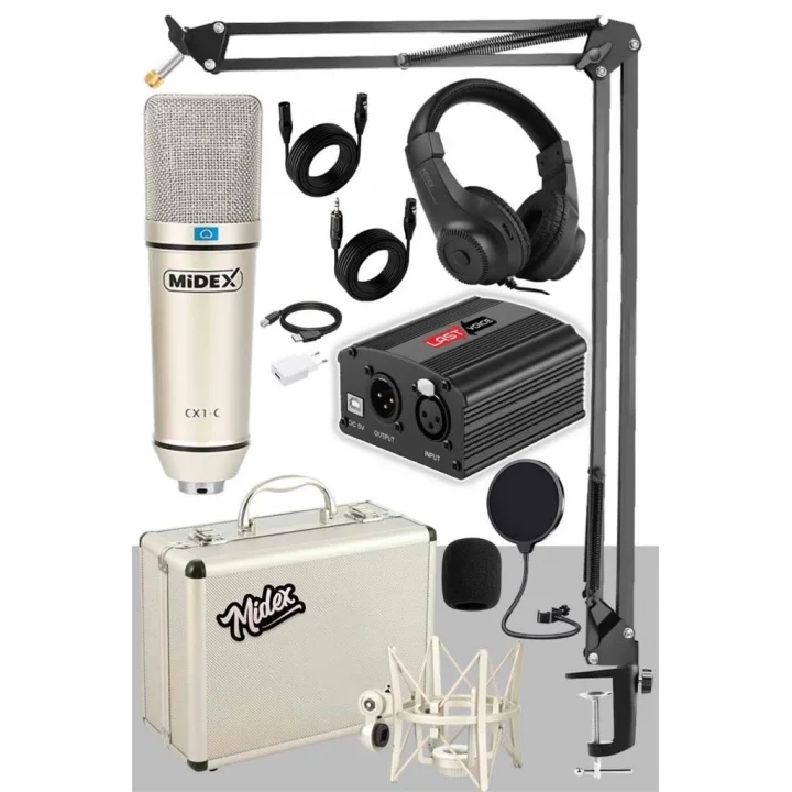 CX1-PH Kondanser Stüdyo Mikrofon Phantom Power Kulaklık Stand Full Set