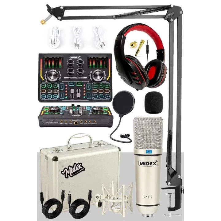 CX1 Titanium Set Efektli Ses Kartı Mikrofon Kulaklık Stand Kayıt Canlı Yayın (PC ve Telefon)