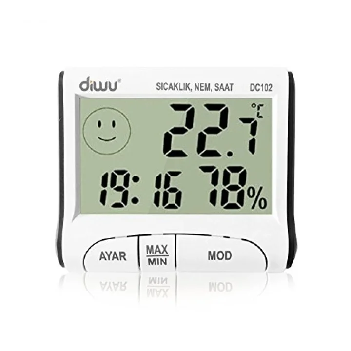 DC102 İç Mekan Termometre Nem Ölçer Saat