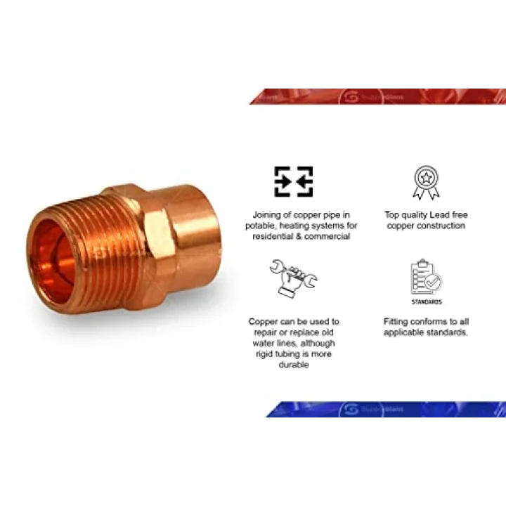 DDNA0034-5 Erkek Adaptör Bağlantı Ter x MIP Bağlantıları, 3/4, Bakır