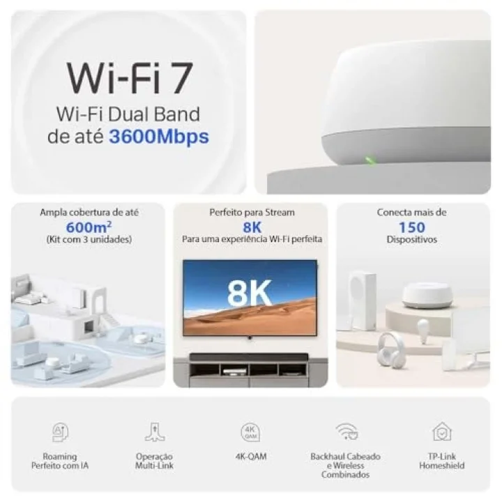 Deco BE22 (3-Pack) | Wi-Fi 7 Mesh Sistemi | BE3600 Mbps | Fiber Uyumlu | Çift Bant | AI-Roaming | 2 Adet Gigabit Port | 200 Cihaz | WPA3 | VPN | Mobil Uygulama ile Kolay Kurulum