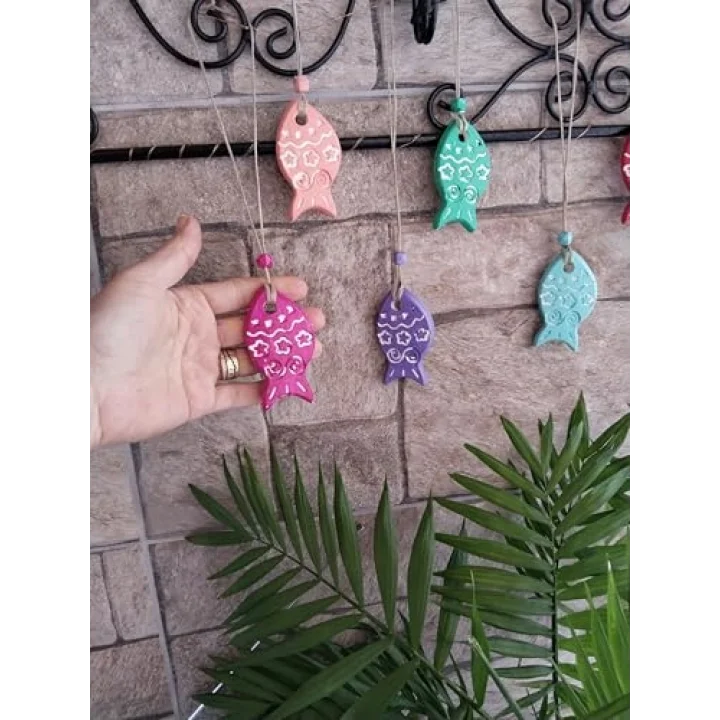 Dekoratif Balık Figürlü Duvar Süsü, 7 Parça, Renkli El Boyaması, Bahçe ve Balkon Süsleme 6 cm