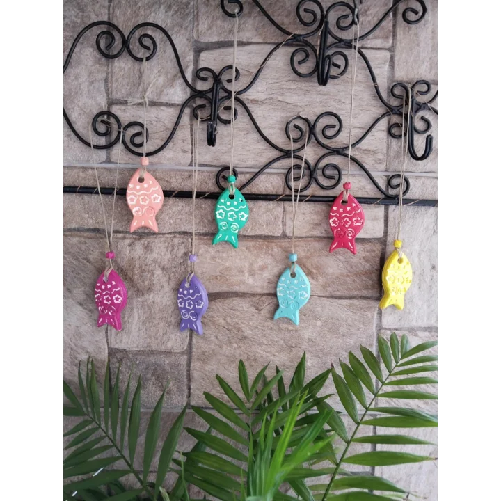 Dekoratif Balık Figürlü Duvar Süsü, 7 Parça, Renkli El Boyaması, Bahçe ve Balkon Süsleme 6 cm