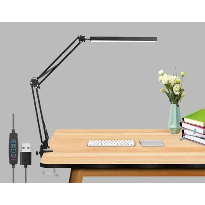 Dekoratif Led Masa Lambası SY040 USB Kablolu Kademeli 3 Eklemli LED Masa Lambası, Kıskaçlı Model Çalışma Masası Lambası Kitap Okuma için Işık (SY040 - Siyah)