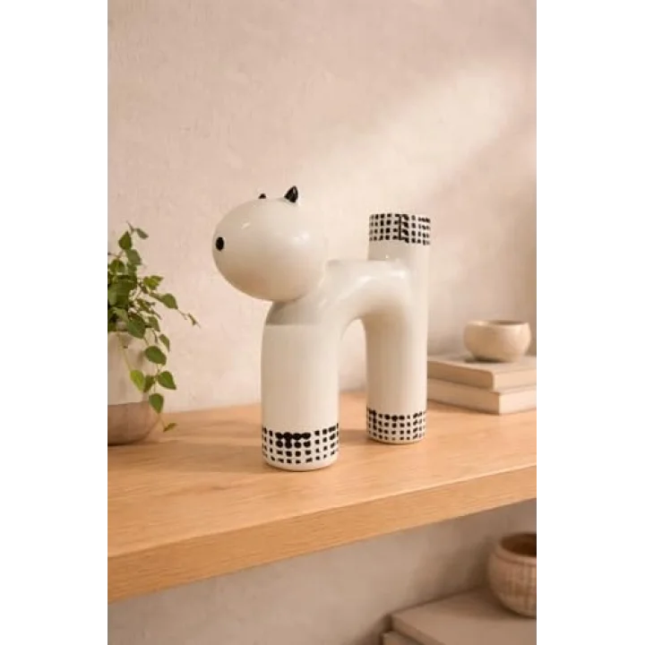 Dekoratif Seramik Vazo Modern Minimal Tasarım – El Yapımı Hayvan Figürlü Vazo, 2 Katlı Form, Ev Dekorasyonu İçin Şık Obje, Farklı Renk Seçenekleri (HMY Design)