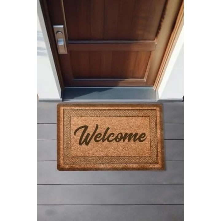 Dekoratif Welcome Kahverengi Kapı Önü Paspası 45 x 65