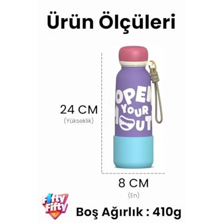 Desenli 550 ML Pipetli Sızdırmaz Paslanmaz Çelik Termos Matara El Askılı bpa içermez 550ml 1105FF Sarı