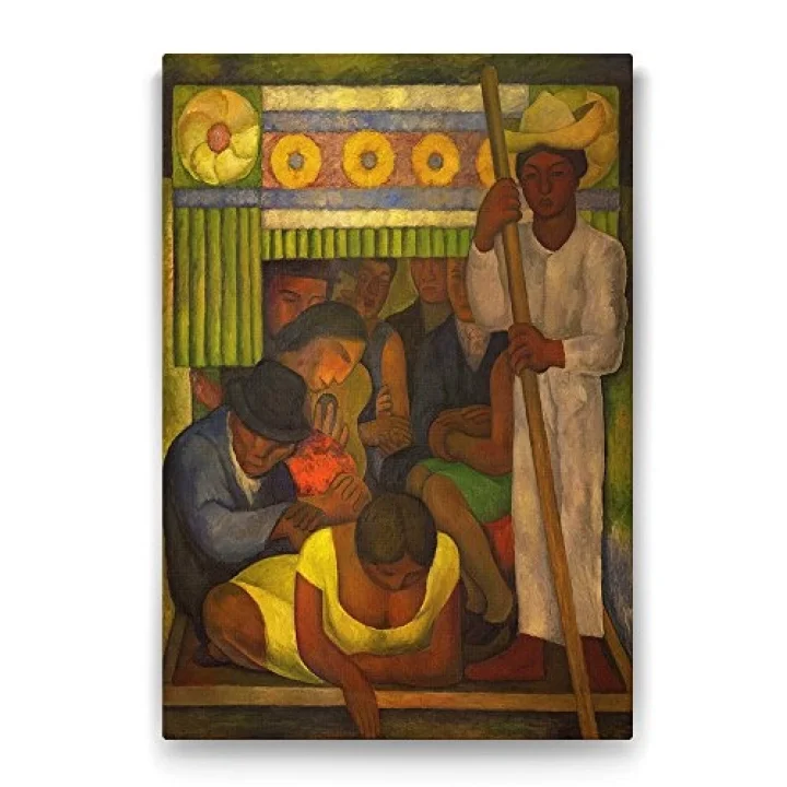 Diego Rivera - The Flowered Canoe Tablosu - 80x125cm