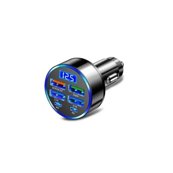 Dijital Ekran Araç Şarj Cihazı 4 USB, 3.1A, QC9.0, 55W, Hızlı Şarj, PD