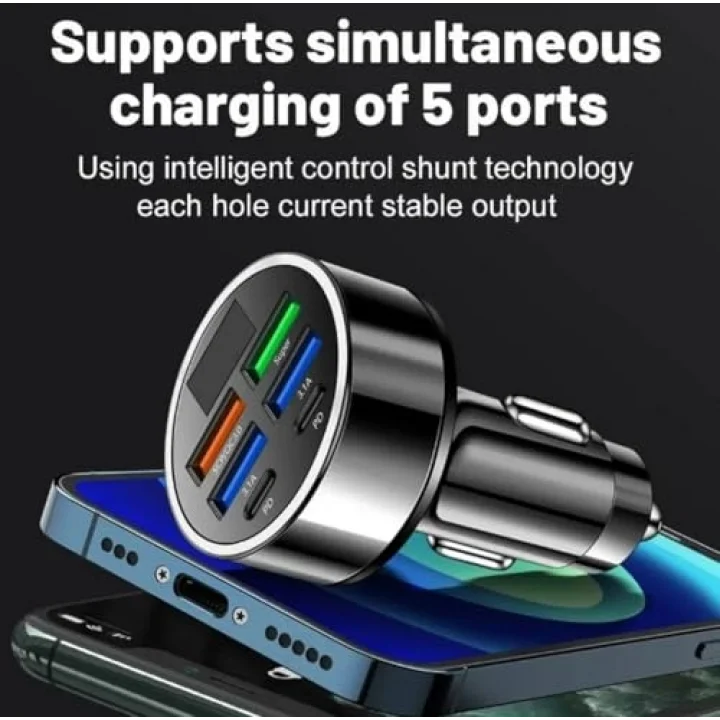 Dijital Ekran Araç Şarj Cihazı 4 USB, 3.1A, QC9.0, 55W, Hızlı Şarj, PD