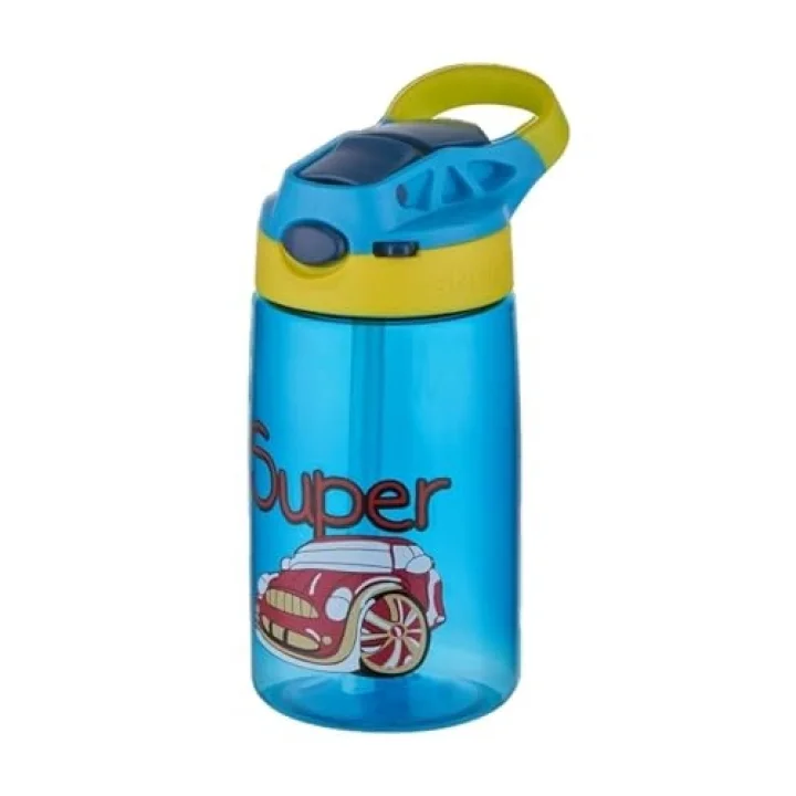 Diller 500ml Pipetli Desenli Tritan Çocuk Su Matarası (Mavi)