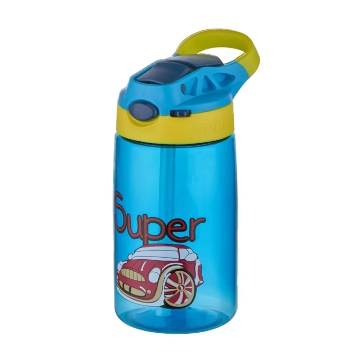 Diller 500ml Pipetli Desenli Tritan Çocuk Su Matarası (Mavi)