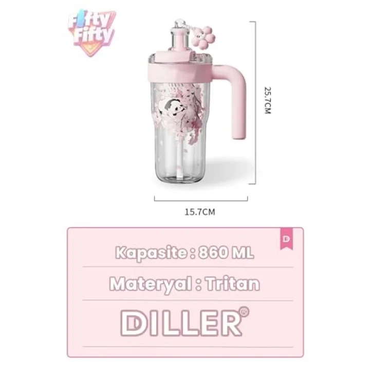 DILLER 860 ML Pipetli & Rahat İçim Çift Kullanım Tritan Su matarası Suluk -FFD860ML3RENK