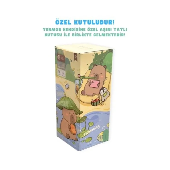 Diller 950ml Sevimli Kapibara Tumbler Pipetli/Pipetsiz Kullanım Kulplu Paslanmaz Çelik Capybara Termos