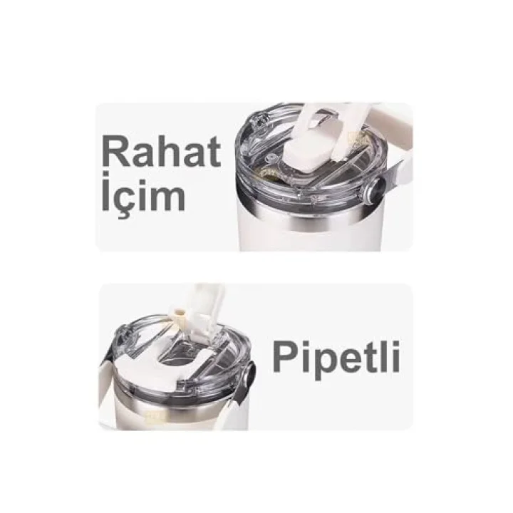 Diller 950ml Sevimli Kapibara Tumbler Pipetli/Pipetsiz Kullanım Kulplu Paslanmaz Çelik Capybara Termos