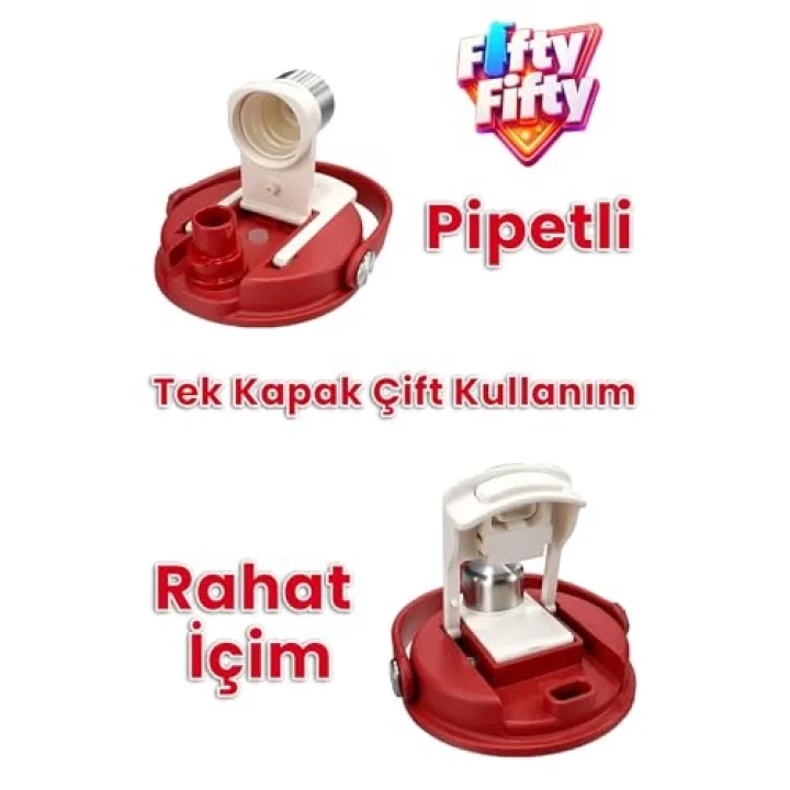 DILLER Tumbler 880 ML Tek Kapak Çift Kullanım Pipetli/Pipetsiz Taşıma Kulplu Çelik Termos-FFD9505-880ml