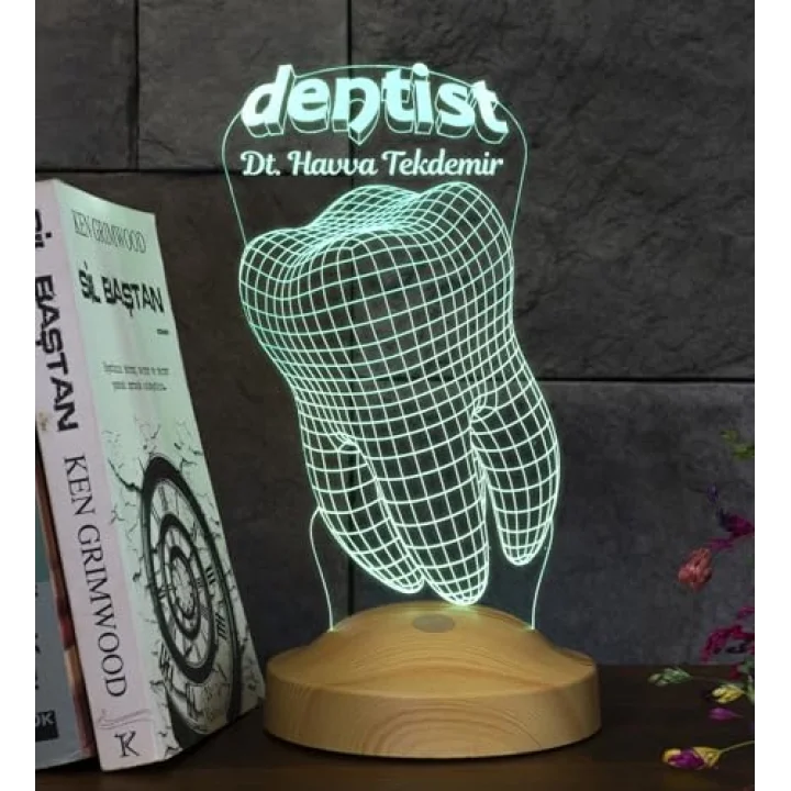 Diş Hekimi İçin 3D Dentist LED Lamba - Dünya Diş Hekimleri Günü Hediyesi, İsimli Kişiye Özel Tasarım