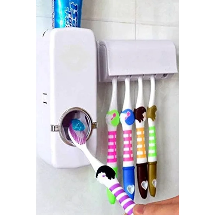 Diş Macunu Sıkma Makinesi Fırça Tutucu Macun Sıkacağı 5li Fırçalı