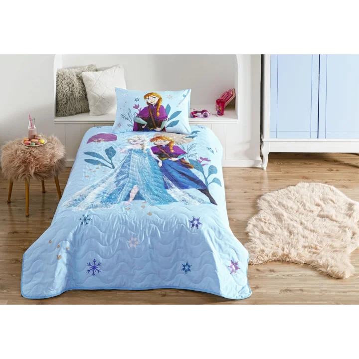 Disney Frozen Flower Power CPP Standart Pamuk-Polyester Nevresim Takımı, Mavi, Tek Kişilik